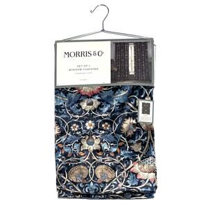 William Morris & Co. Window Curtains Panels Lodden Navy Blue Clay 37X84” Velvet